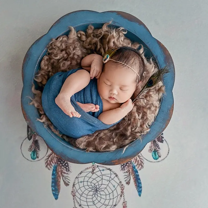 Wooden Round Posing Plate (Vintage) - Newborn Photography Props - Image 3